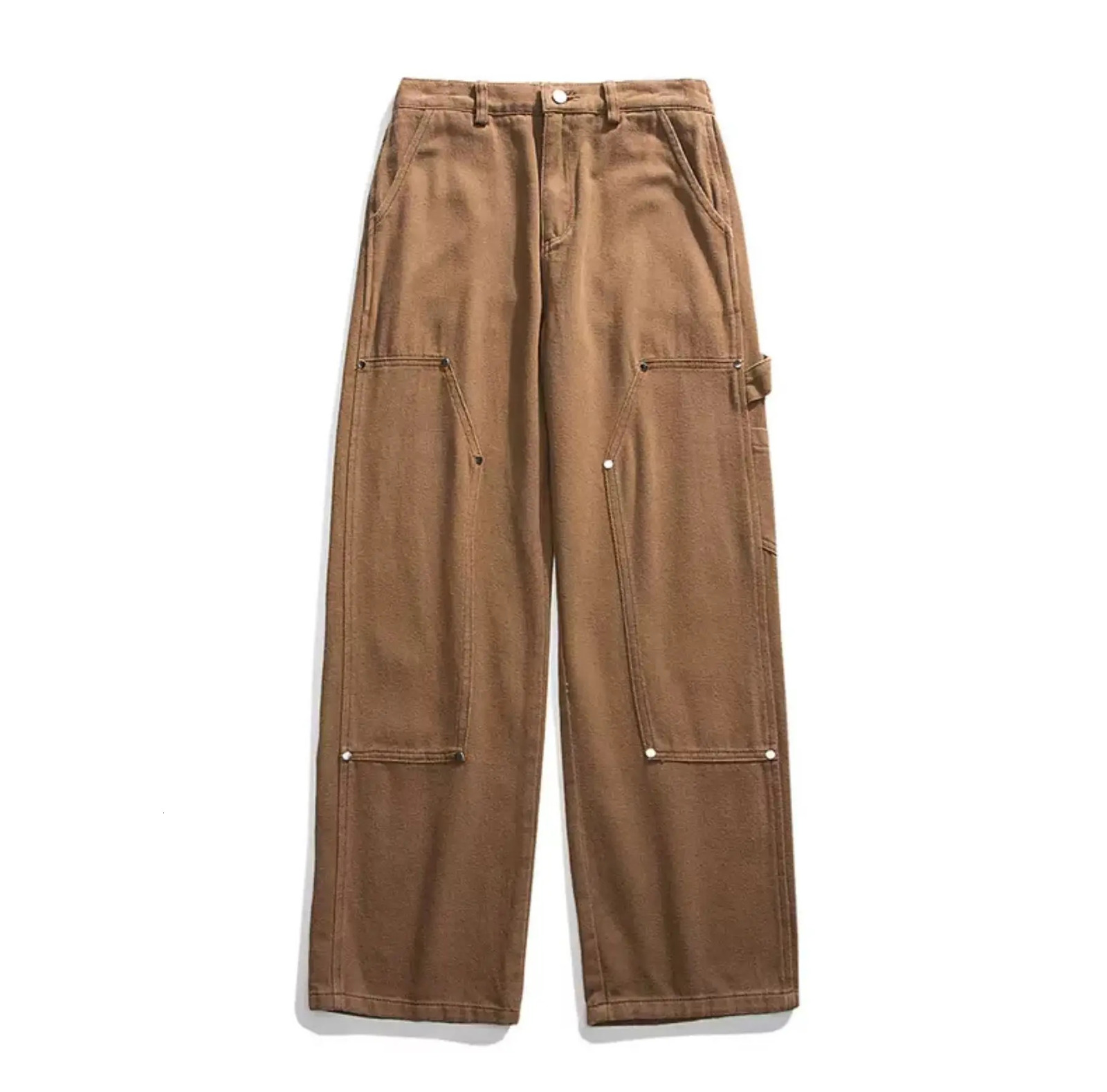 Four Seasons Logging Cargo Pants Washed Jeans Loose Straight Tube Retro Casual Sports American plussize 241111