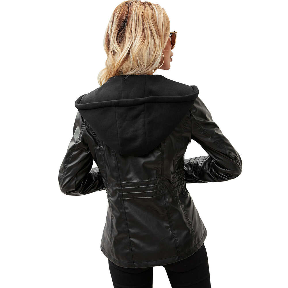 shanshi leather jacket women Hooded zipper long sleeved solid color women's leather jacket for women