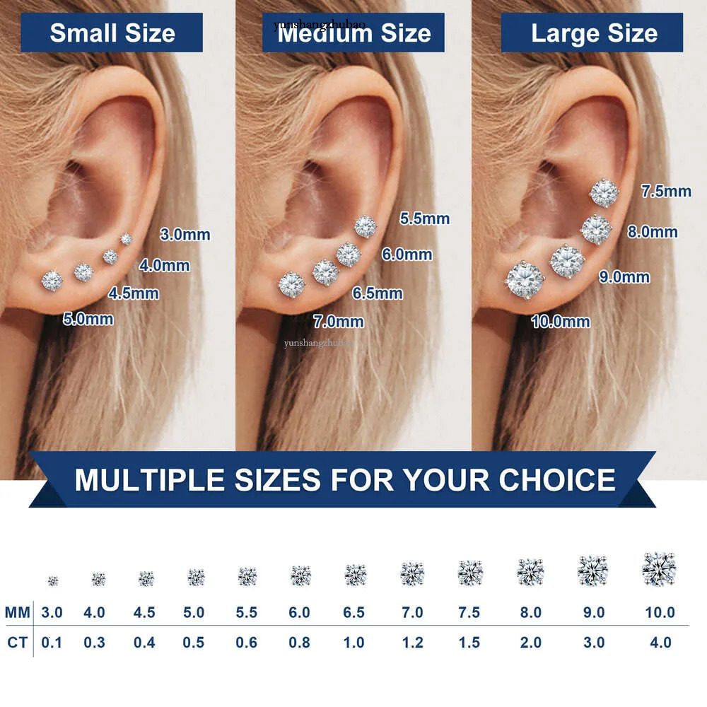 Pass Dia Tester 3-10mm Classic Moissanite Stud Earrings Sterg Sier Mossanite Fashion Screw Back Men Women