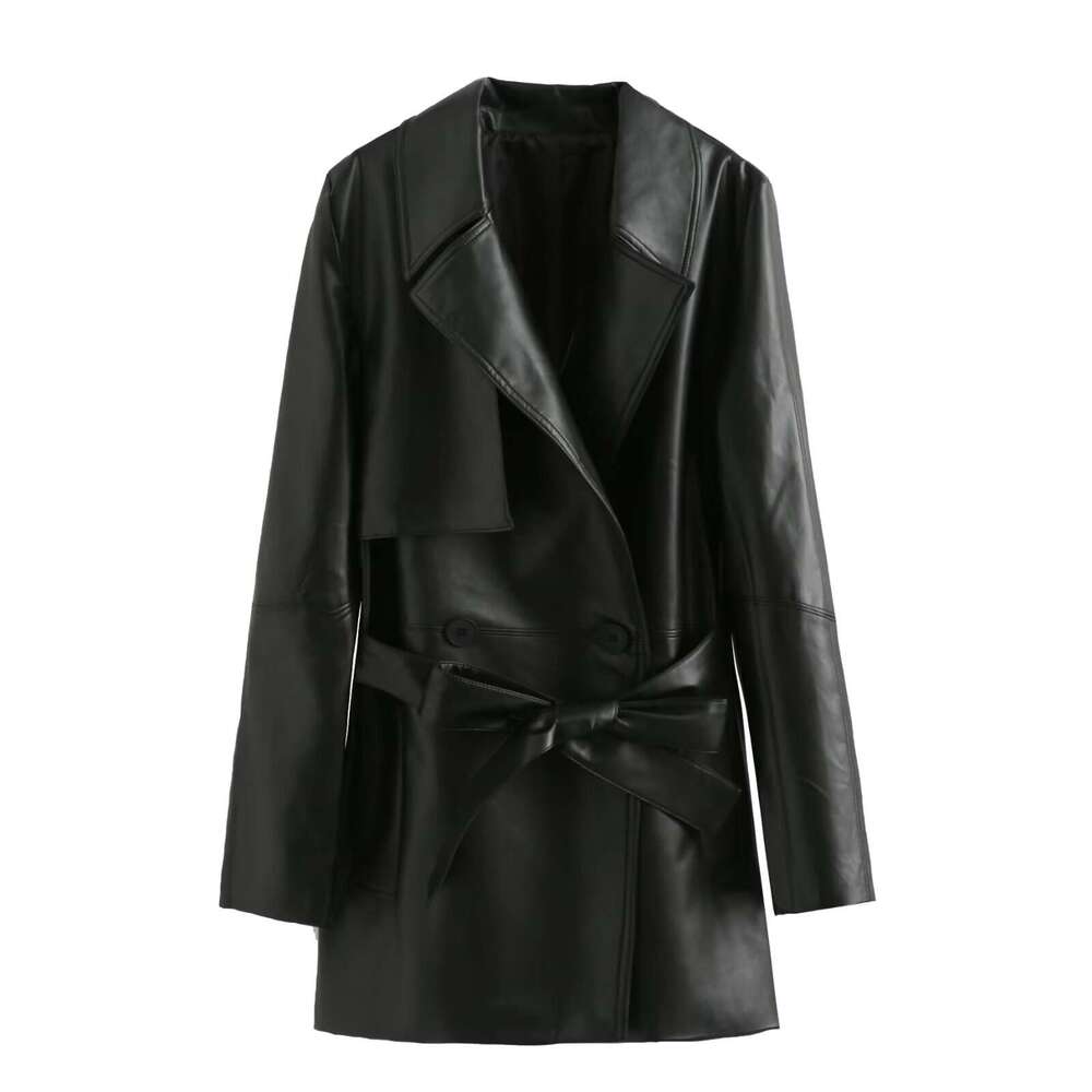 shanshi leather jacket women Women's clothing Fashionable motorcycle style lapel faux leather jacket