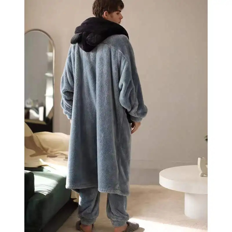 Coral Fleece Nightgown Mens Winter Plus Size Suit Thicken Warm Bathrobe Fashion Male Pama Set Robes Sets 241111 B3