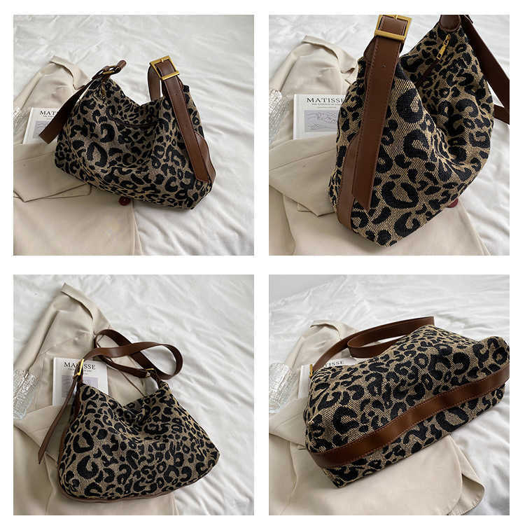 Texture bag for women, large capacity 2024 new fashion big bag, leopard print cloth bag, niche single shoulder crossbody bag