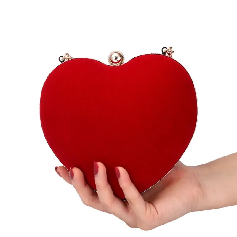 Red Heart Design Women Clutch Small Diamonds Golden Velvet Evening Bags Party Wedding Handbags Purse for Female Purses