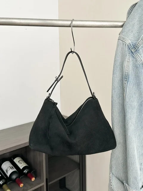 Soft Matte Suede Women's Handbag Autumn Cowhide Shoulder Crossbody Bag Simple Leather Colletion Grey Brown Tote New For Winter Genuine Leather Zi