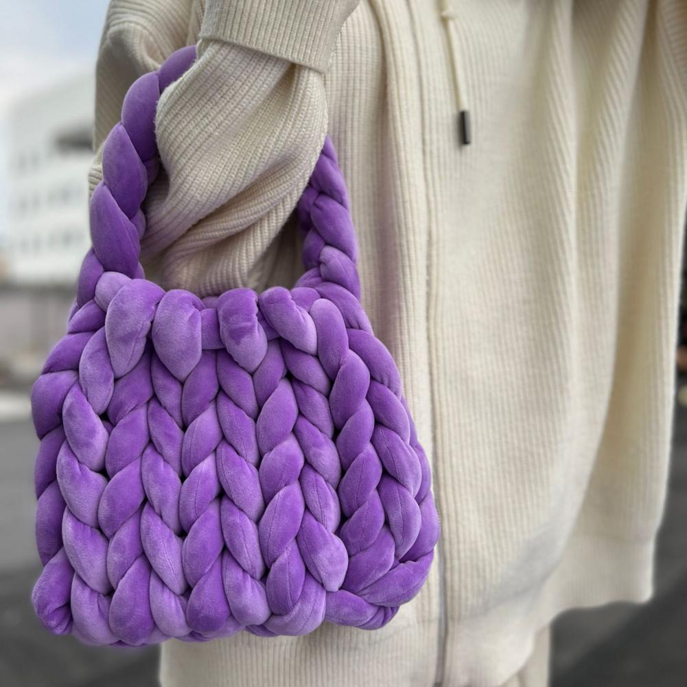 Stylish Underarm Bag Aesthetic Lightweight Rope Woven Crochet Tote Handbag Solid Color Tote Bag Outdoor Accessory