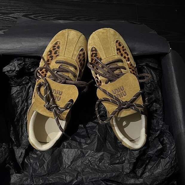 Small Niche Design Leopard Print Training Shoes For Women, 2024 New Versatile Casual Sports Board Forrest Gump Shoes, Trendy