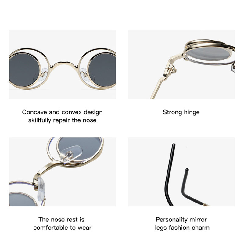 mimiyou Round SteamPunk Flips Sunglasses Women Vintage Fold Small Sunglasses Men Sun Glasses Brand UV400 Eyeglasses Shades