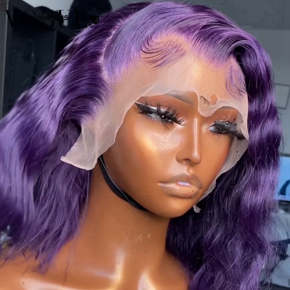 Dark Purple Straight Bob Human Hair Wigs for Women 13x4 Transparent Lace Frontal Deep Wave Wig Natural Hairline Curly Short Bob