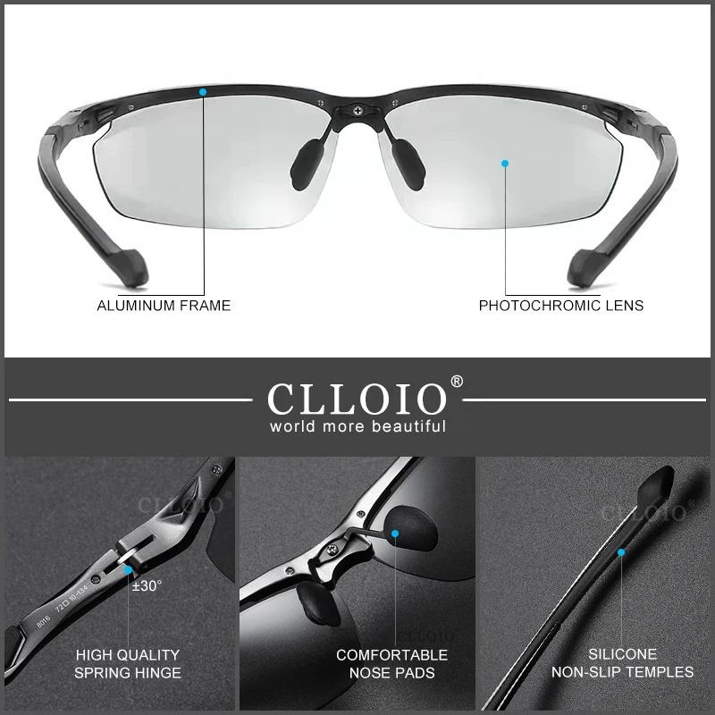 CLLOIO Top Quality Aluminum Polarized Pochromic Sunglasses Men Rimless Day Night Driving Glasses Anti- Chameleon Eyewear 240321