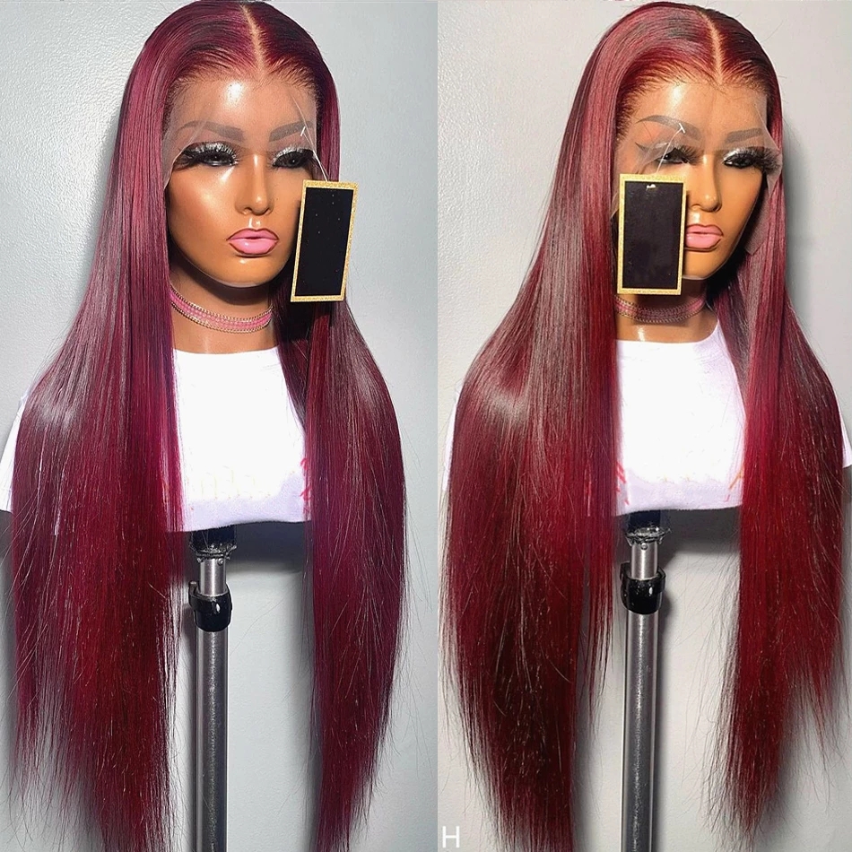 Free shipping 200 Density Ombre Blonde Straight Front 13x4 Transparent Lace Frontal Wig Black /red /brown Silation Human Hair Wigs 36 Inches for Women