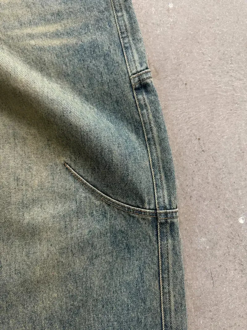 Streetwear Retro Bagged Jeans Mens Gothic Hip Hop Personality Harajuku Fashion Laundry Blue Straight Pants Y2K Wide Leg Mens Style 241108