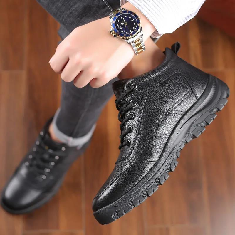 Waterproof Men Winter Men's Lightweight Hight Top Leather Casual Shoes No Slip Warm Snow Boots Plush Women Footwear ed99 's