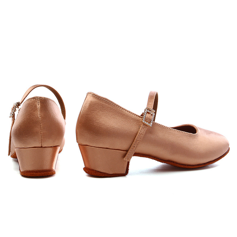 Women's Dance Shoes High Quality Satin Standard Dance Shoe Low Heel Tan Color Ballroom Dancing Shoes Child Shoes Female