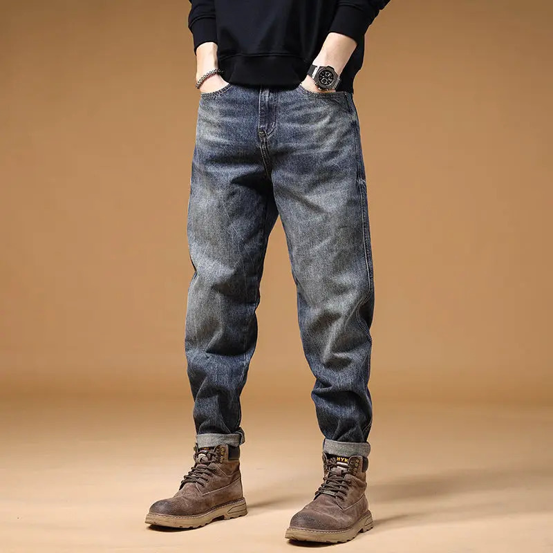 Mens straight jeans mens jeans with pockets Trouser harem bag regular Y2k streetwear retro style 241108