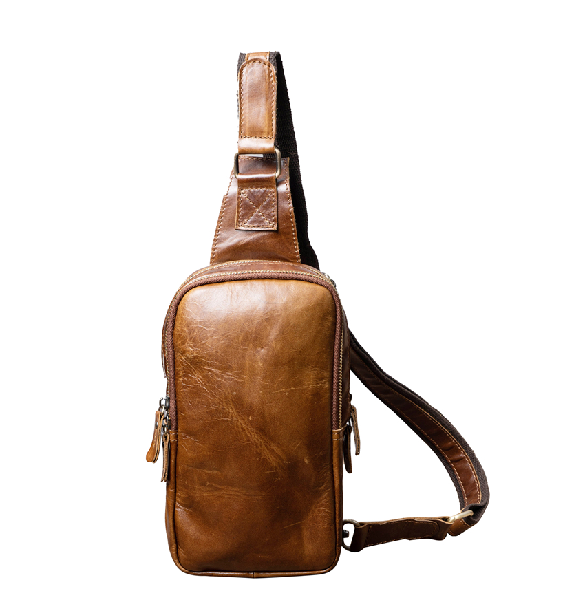 Chest Bag Crossbody Bag for Men 3 Colors Vintage Cowhide Genuine Leather Day Pack Casual Messenger Bags with Adjustable Strap