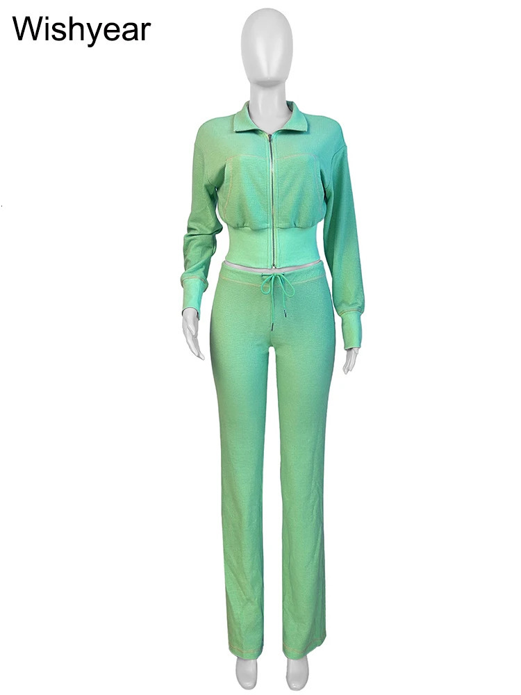 Tracksuits Women Sales Fall Winter Waffle Knit Two 2 Pieces Set Sweatshirts Jacket and Flared Pants Street Sports Workout Outfit 241111