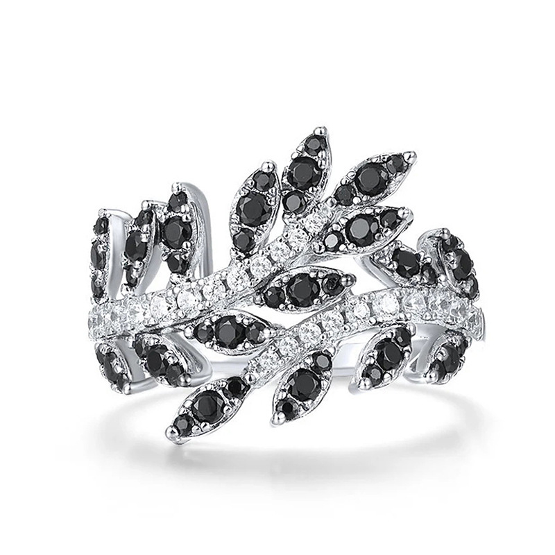 Ring fashion design black leaf diamond ring women white crystal ring white gold solitaire ring luxury jewelry