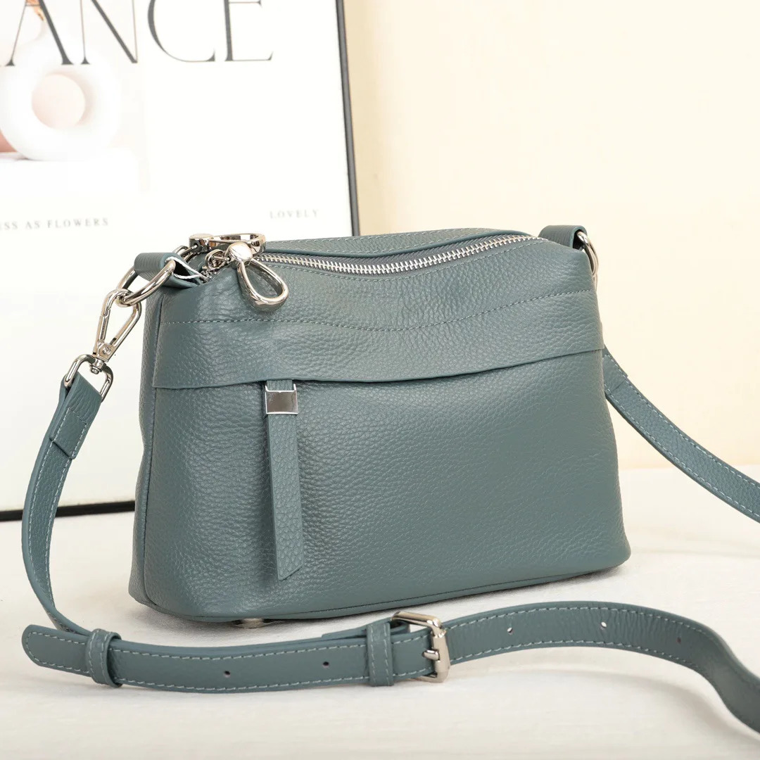 Head Layer Cowhide Leather Women's Shoulder Crossbody Large Capacity Multi Compartment Handbag Casual Practical Armpit Bag Genuine Leather Zipper