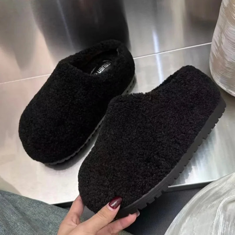 Leopard Platform Fur Slippers Women Home Cotton Shoes Winter Warm Casual Plush Mules 2024 Trend Flip p Woman Snow Botas Mujer 241111