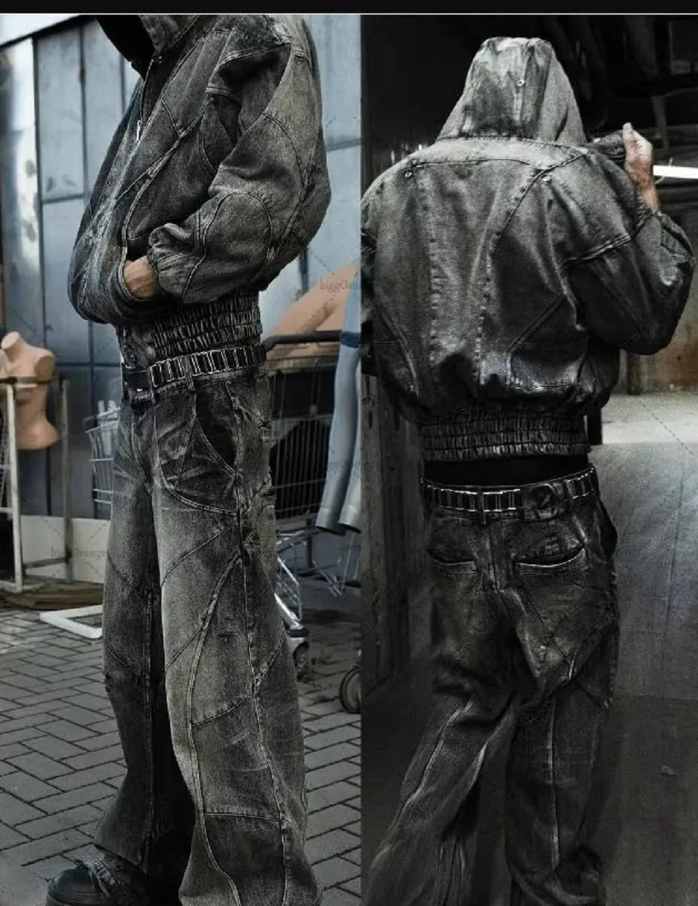 Y2k streetwear punk hip-hop jeans West workwear ripped rap style loose wash plus size clothing mens mop pants 241108