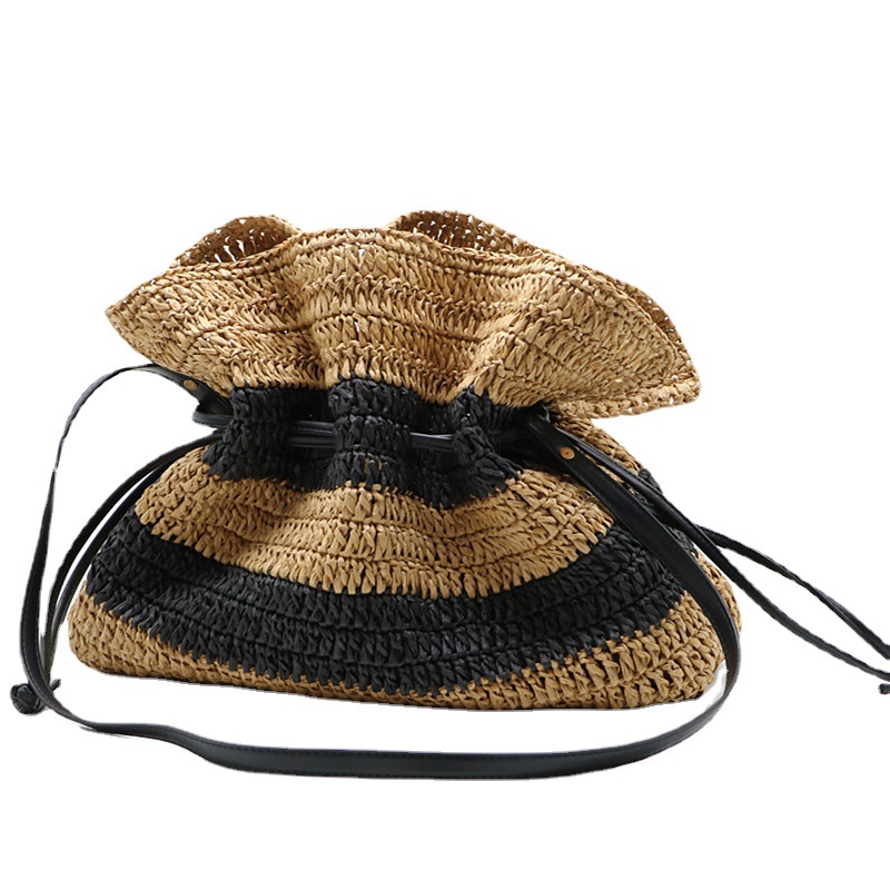 New striped crochet bag single-shoulder Tote straw bag closed women's bag