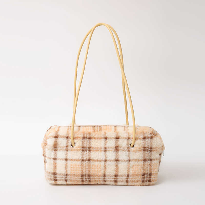 Small Woolen Plaid Shoulder Bags New Autumn and Winter Bags Korean Version Fashionable Armpit Plush Tote Bag Womens Handbag Purses 241111