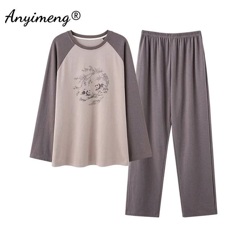 Autumn Winter Cotton Men Pajamas Fashion Soft Pajama Long Sleeved Full Pants Nightwear Plus Size L3XL Sleepwear for Man 241111