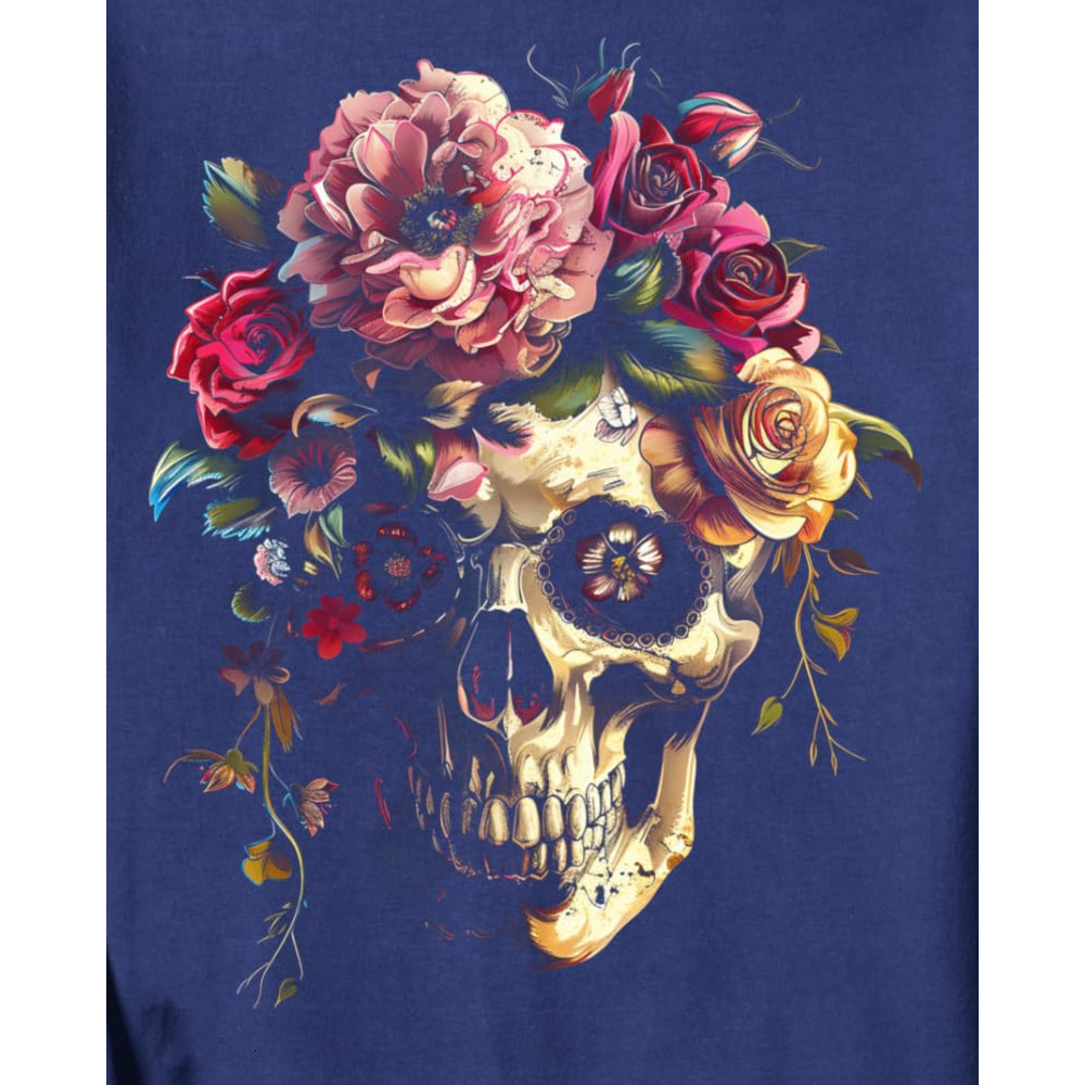 Long Sleeve Shirts for Men sweatshirt Skull Flower Aesthetic Floral Skull Graphic Design Graphic Sweatshirt T shirt Tee Streetwear Casual tops clothes