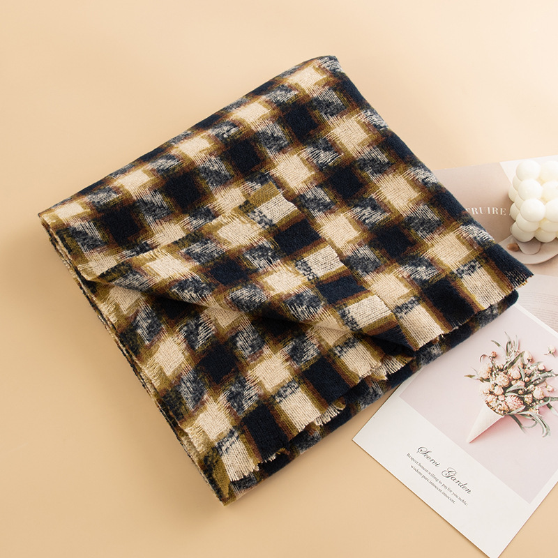new autumn winter checkered striped scarf for women with a sense of , tassel casual, simple, warm and versatile scarf