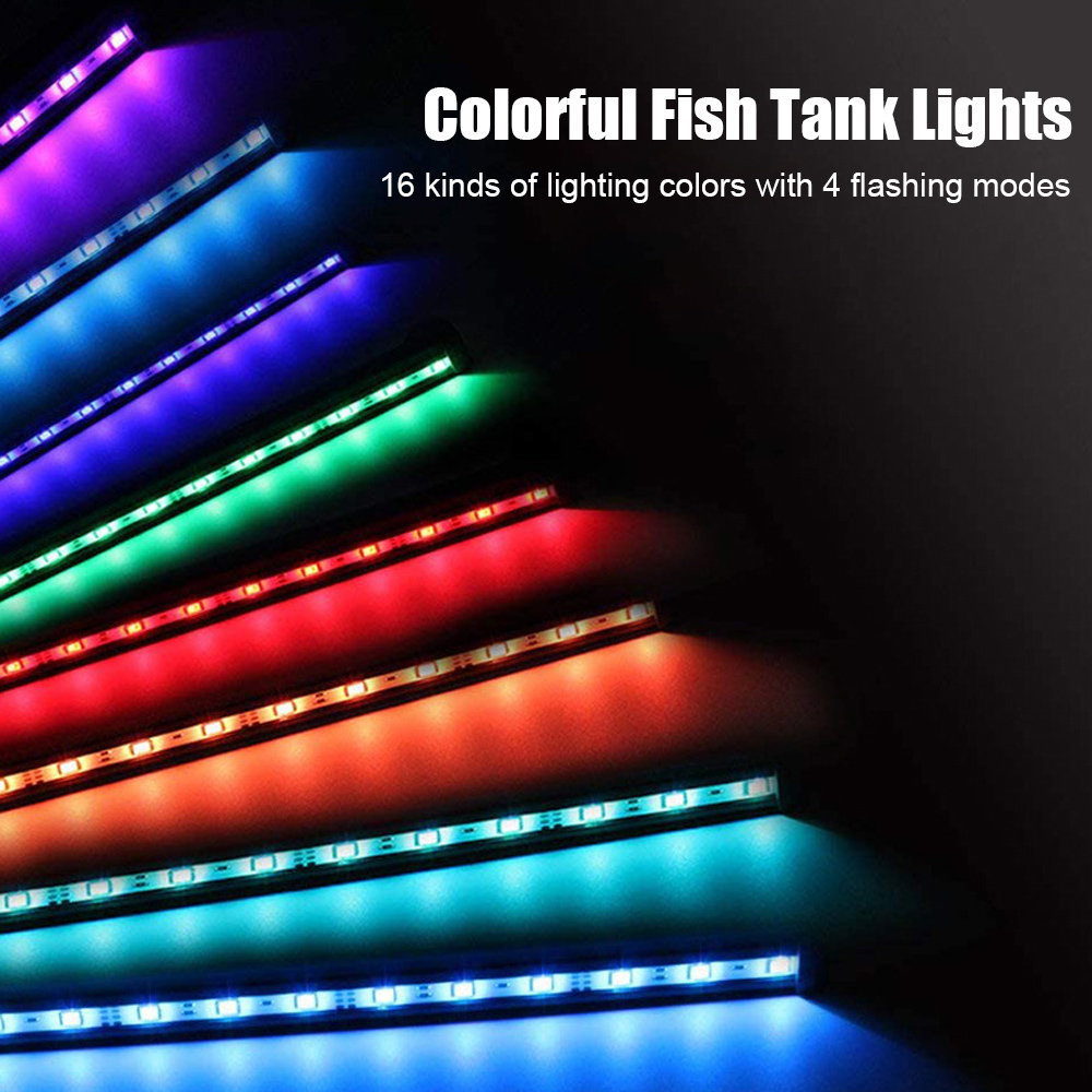 Remote Control 5050 RGB LED Waterproof Fish Tank Light Bar EU Plug Aquatic Air Bubble Lights 28cm 48cm Aquarium Submersible Lamp