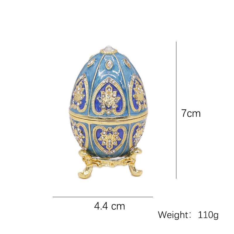 Blue Vintage Faberge Style Egg Trinket Box - Unique Hand Painted Enameled Jewelry Box, Collectible, Unique Gift for Home Decor