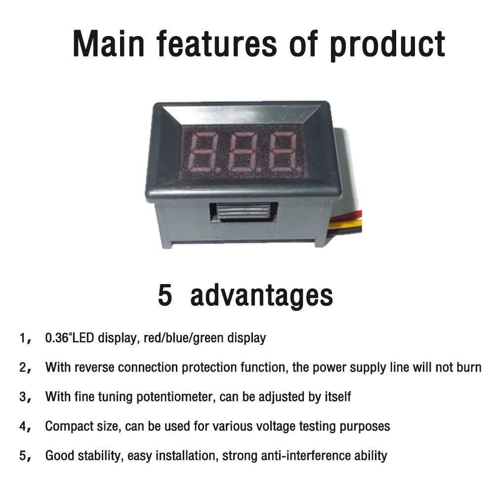 DC0-300/600V 0.36'' Digital Voltmeter Mini LED Car Voltage Detector 3 Wire 3 BitsVoltage Tester External DC3.3-30V Power Supply