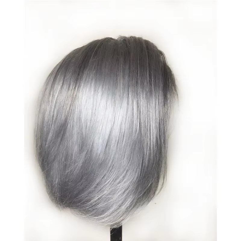 Grey Colored Human Hair Wigs Short Bob Lace Front Blunt Cut Wigs 13X4 Side Part Brazilian Gray Human Hair Pre Plucked Remy Wigs