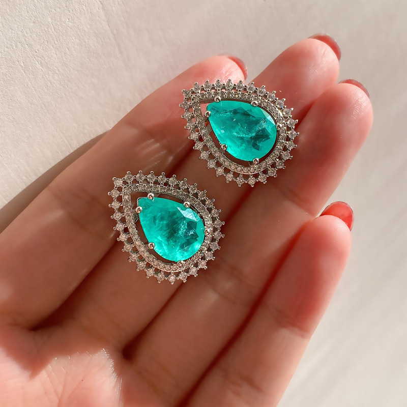 QXTC Pear-Shape Paraiba Tourmaline Emerald Gemstone Lab Dia Pendant Necklace Stud Earrings Jewelry Sets Gifts for Women 3eb98 5 84ddb