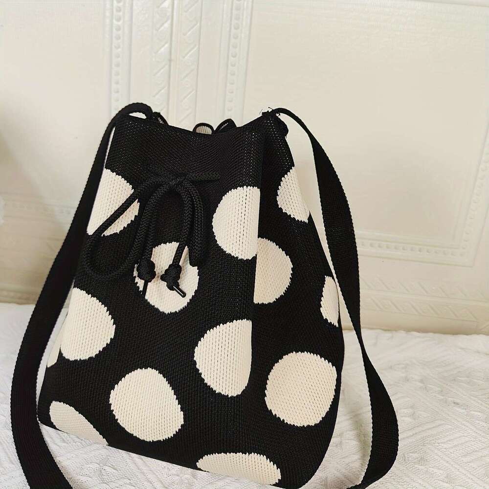 Fashion Simple Polka Dot Pattern Bucket Bag, All-Match Versatile Handbag For Women, Lightweight Daily Use Bag .