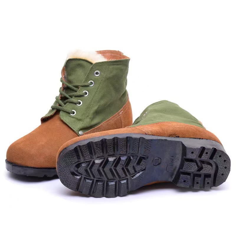 Men's Large-sized Wool Big Head Thick Green Snow Boots.