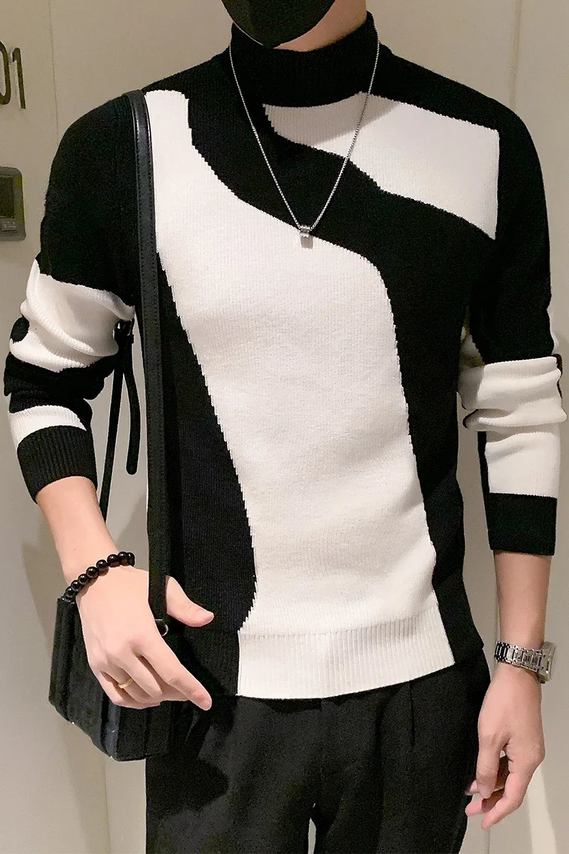 AutumnWinter Colored Half Turtleneck Sweater Men Long Sleeve Slim Fit Casual Pullover Social Underlying Knitwear Tops 241111