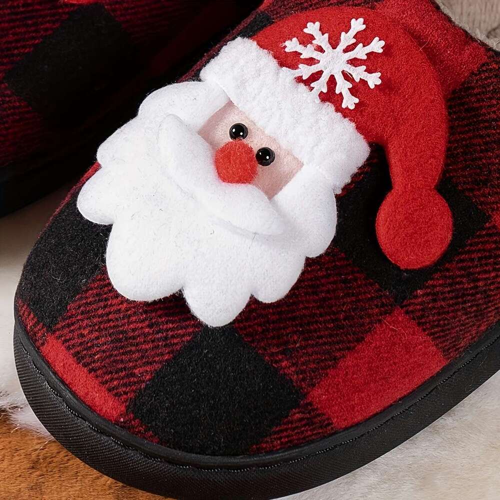 Christmas Christmas Plaid Slippers Women - Cozy Casual Fabric House Shoes with Soft Warm TPR Sole, Non-Slip, Hand Washable, Plush Interior, Unisex for