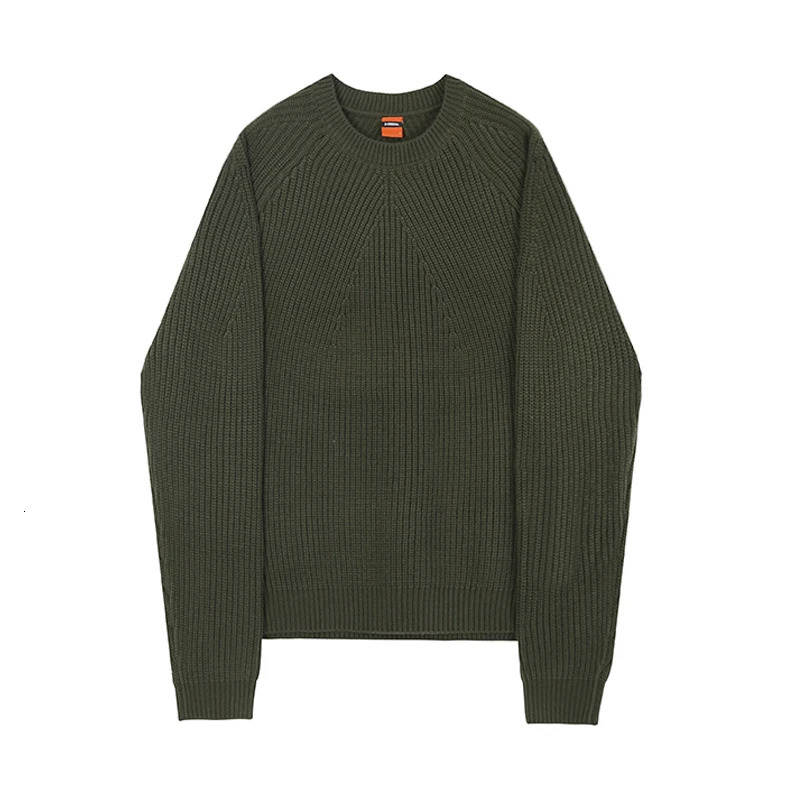 Men Pullover Sweater Japan Retro Heavy Solid Color Oneck Knitted Oversize Harajuku Streetwear Casual Knitwear C28 241111