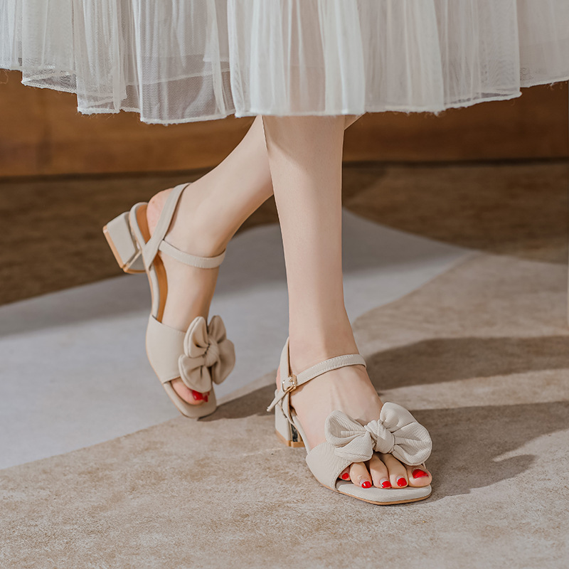 2023 summer women's outerwear sandals ladies high heels bow design career and party wear Korean style casual shoes size 41-43