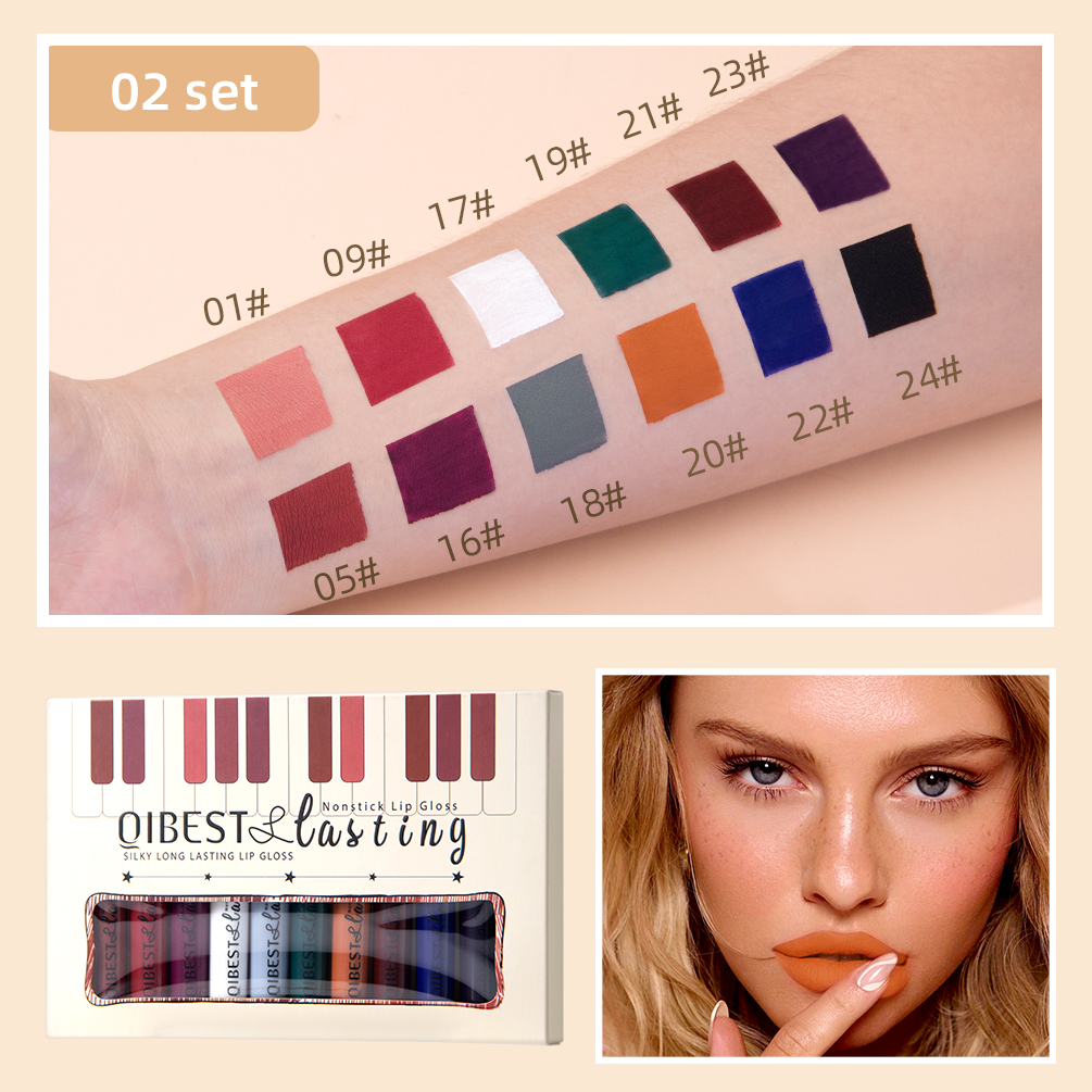 12 Colors Set Matte Lipgloss Waterproof Liquid Lipstick Makeup Lip Glaze Long Lasting Sexy Red Pink Nude Lip Gloss Kit Wholesale 37885