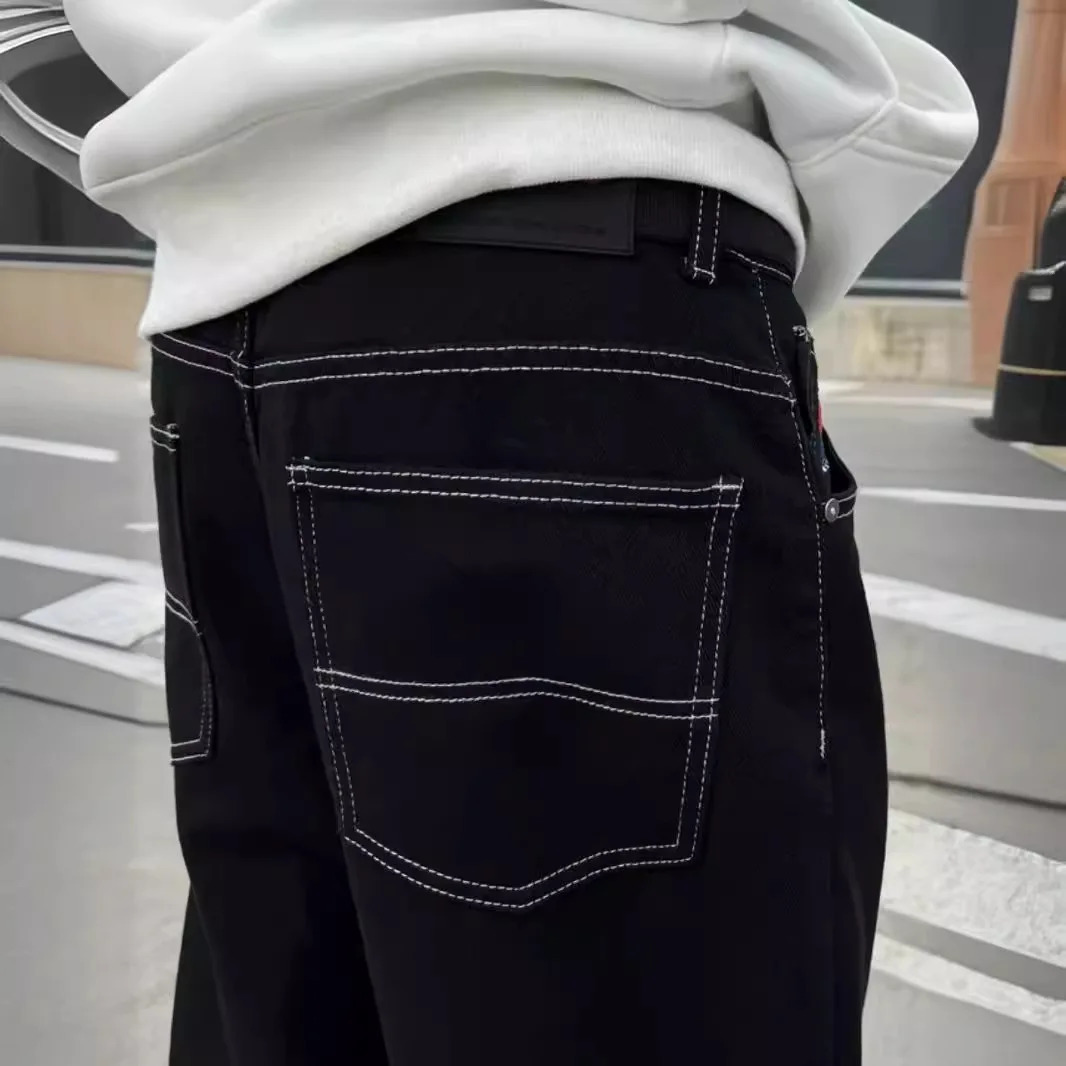 Y2K PoKAIFU High Street Hip Hop Embroidery Pattern Straight Jeans Mens fashionable casual and versatile jeans 241111