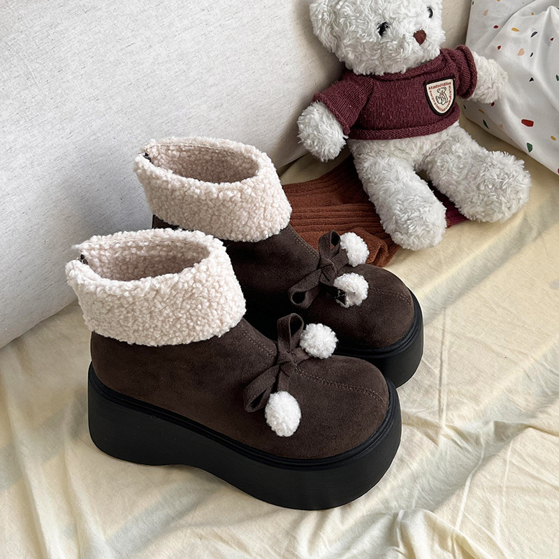 Women's Boots:Fashion Thick Sole Increase Height Snow Boots Winter New Trendy Fleece Warm,Black/Brown,Free shipping