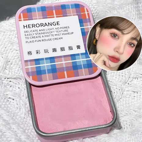 Plaid Face Blusher Paste Box Matte Natural Cheek Tint Brighten Face Contouring Cosmetics Monochrome Expanded Shrink Soft BlushXJ241111