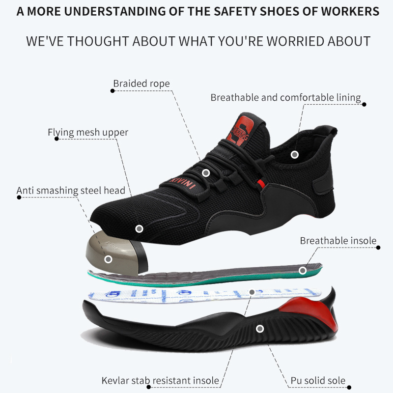 Men Lightweight Safety Anti-Smash Anti-Puncture Indestructible Steel New Toe Cap Quality Protective Shoes Work Sneakers 169D