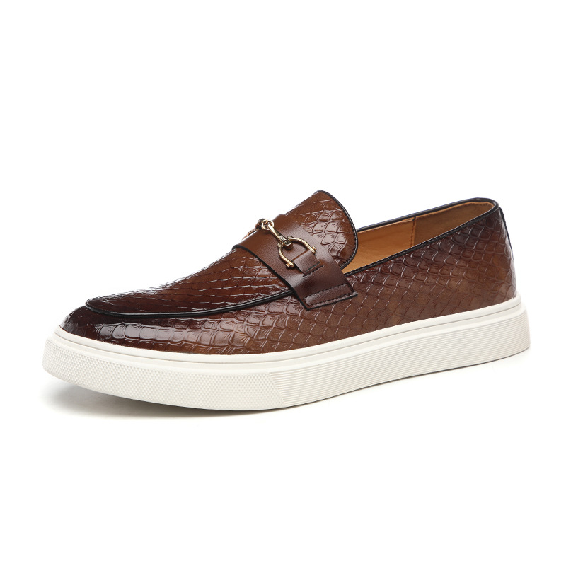 Casual Men's Emed Leather Men Fashion Buckle Loafers Mens Slip-on Board Shoes Outdoor Flats c385 s