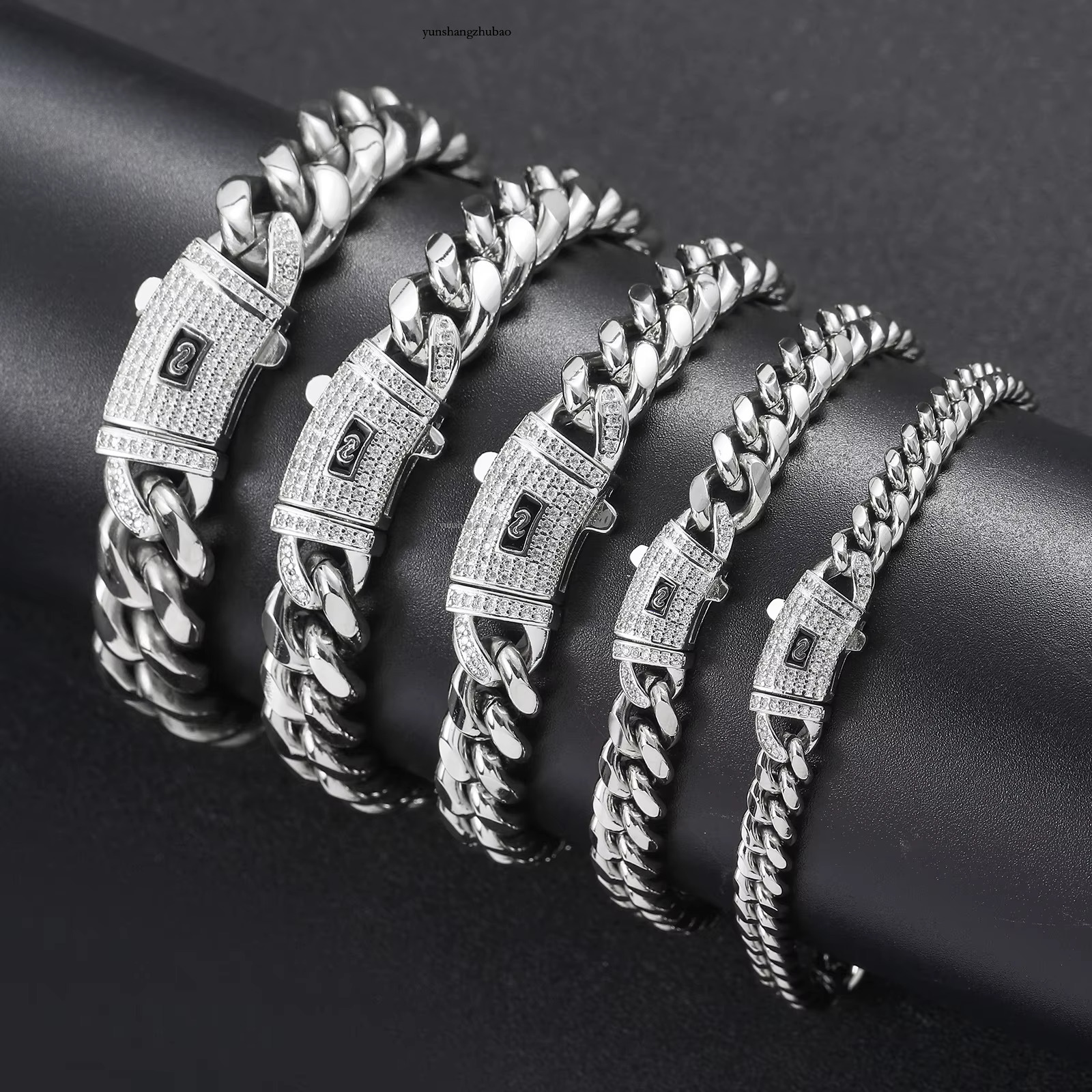 Stainless Steel Cuban Necklace 14k PVD gold plated Maimi k Chain Zircon Buckle Hiphop Bracelet Jewelry Set for Men