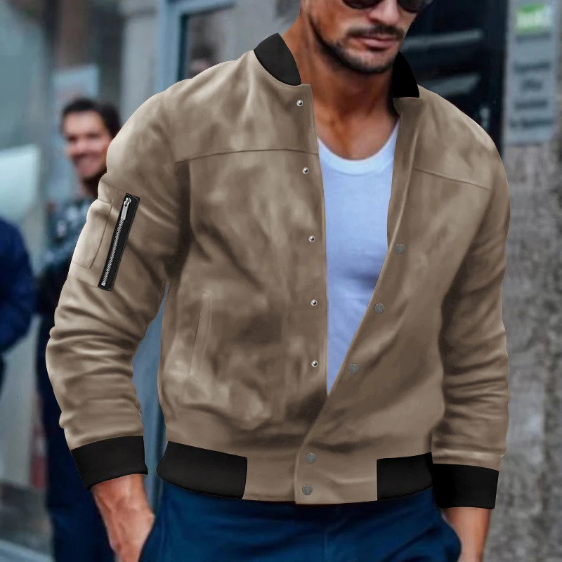 Winter Sweatshirt Jacket Suede Stand Collar Button Casual Mens Outwear 241111
