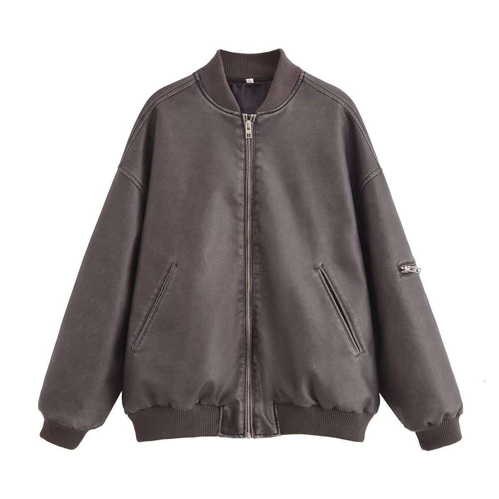 shanshi leather jacket women autumn new women's washed faux leather pilot jacket for women