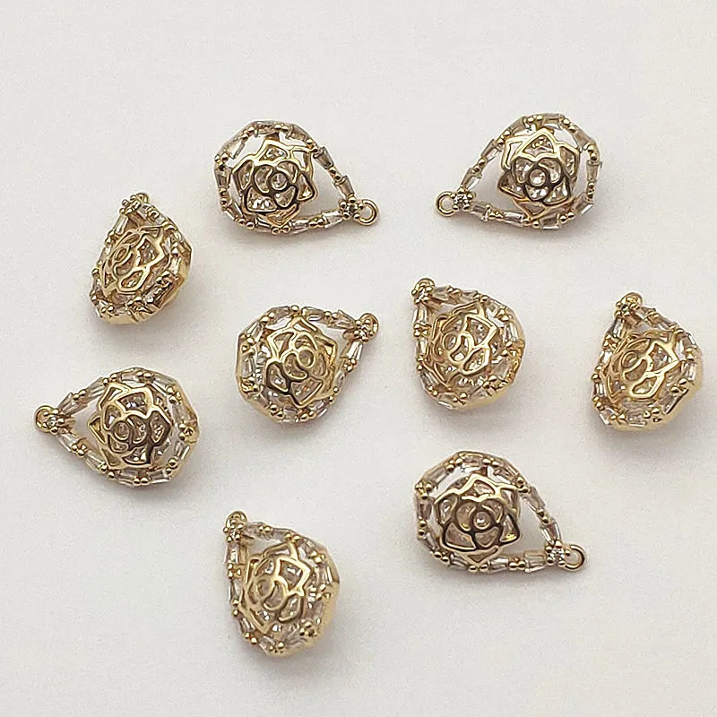incoming 17x11mm 50 cubic zirconia flower drops charm used for DIY accessories of handmade necklaces/earrings jewelry accessories discovery 241108
